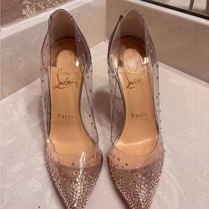 Christian Louboutin Clear and Nude Studded Heels
